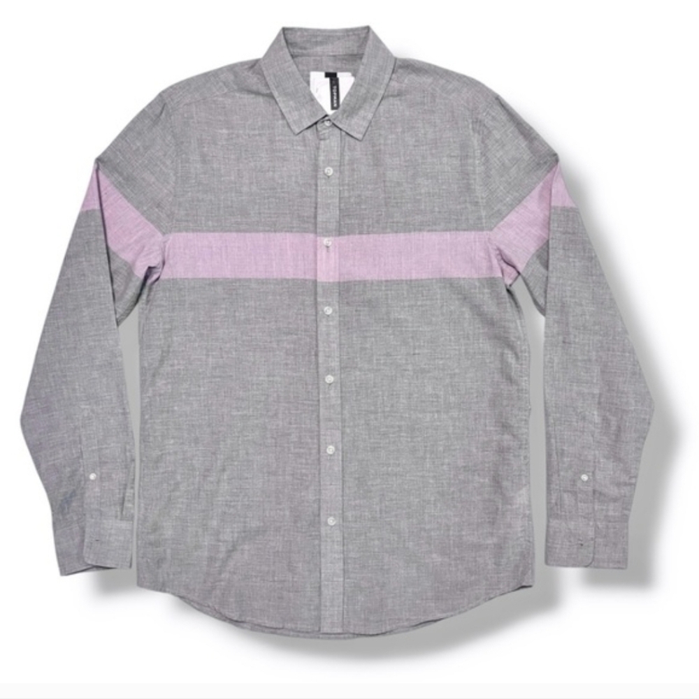 TOPMAN Grey Button Down Shirt Lavender Stripe Size Medium NWT